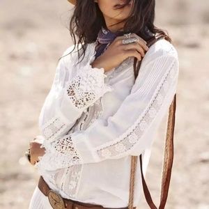 White Boho Crochet Lace Peasant Blouse